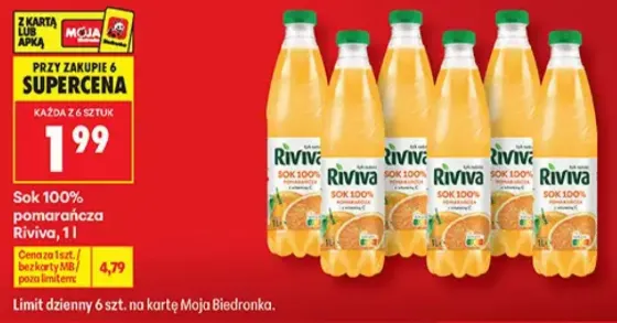 100% Orange Juice Riviva at 1.99 zł Each When You Buy 6 at Biedronka