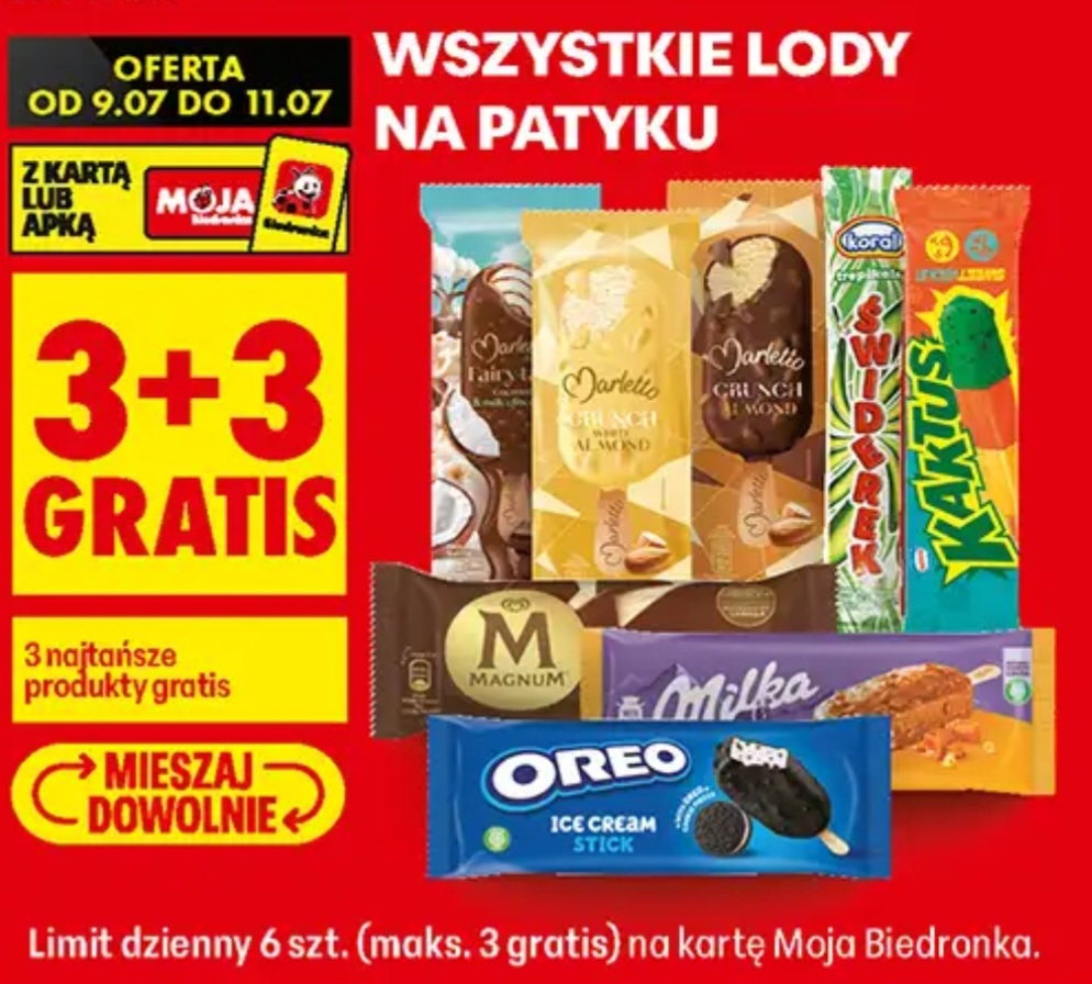 Get 3 Ice Creams Free with Every 3 Purchased at Biedronka