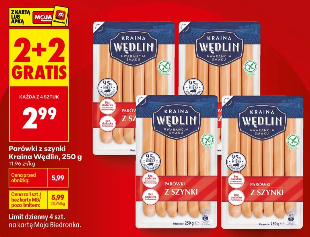 Buy 4 Kraina Wędlin Sausages, Pay Only for 2 at Biedronka