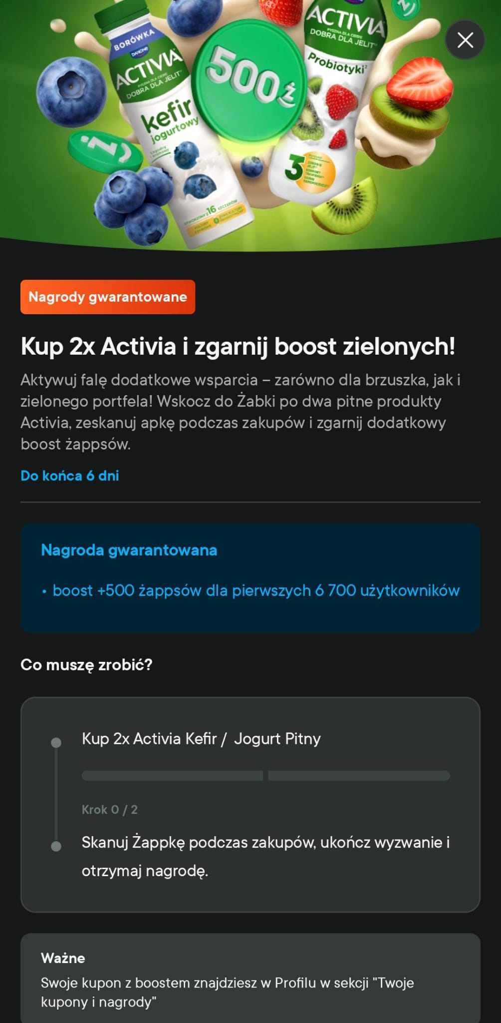 Получите 500 жапсов при покупке 2 Activia в Żabka