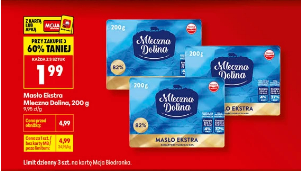 Get 3 Packs of Mleczna Dolina Butter for 1.99 zł Each