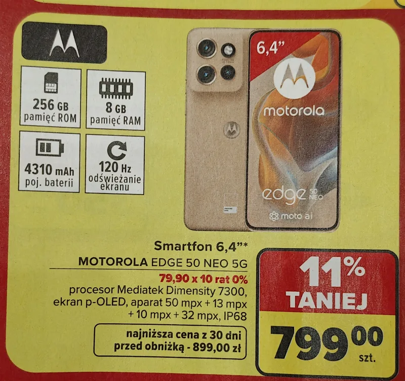 Смартфон Motorola edge 50 Neo за 799 zł — Знижка 11% у Carrefour