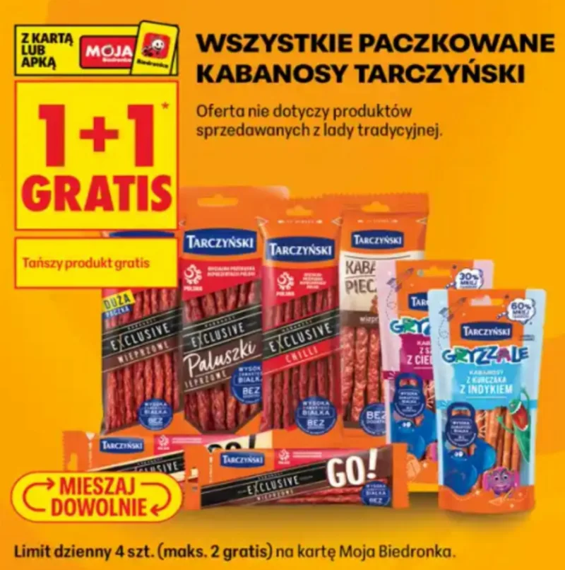 Купуй 1, отримуй 1 безкоштовно на kabanosy Tarczyński в Biedronka
