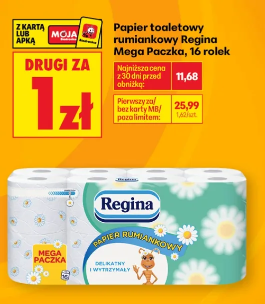 Chamomile Toilet Paper Regina 16 Rolls for 13.49 zł Each at Biedronka