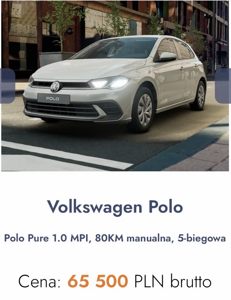 Volkswagen Polo 1,0 80KM 2026 за 65 500 zł — Знижка 14%
