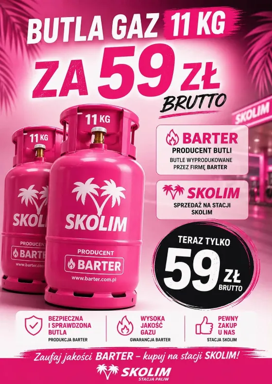 Балон з газом 11 кг Barter за 59 zł на заправці у Skolima