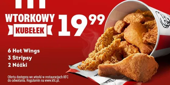 Вівторковий відерце в KFC за 19,99 zł — знижка 33%