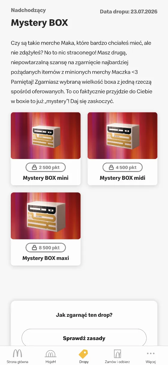 Дія: Mysterious Mystery BOXs для балів у McDonald's. Коробки (міні, міді, максі) на 2500, 4500 і 850...