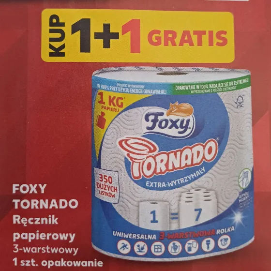 Купите 2, получите 1 бесплатно: бумажные полотенца Foxy Tornado в Kaufland