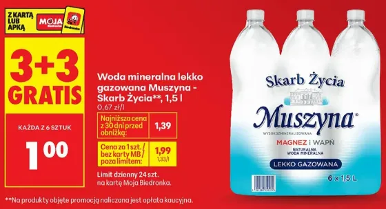 Buy 6 Bottles of Muszyna Water and Get 3 Free at Biedronka