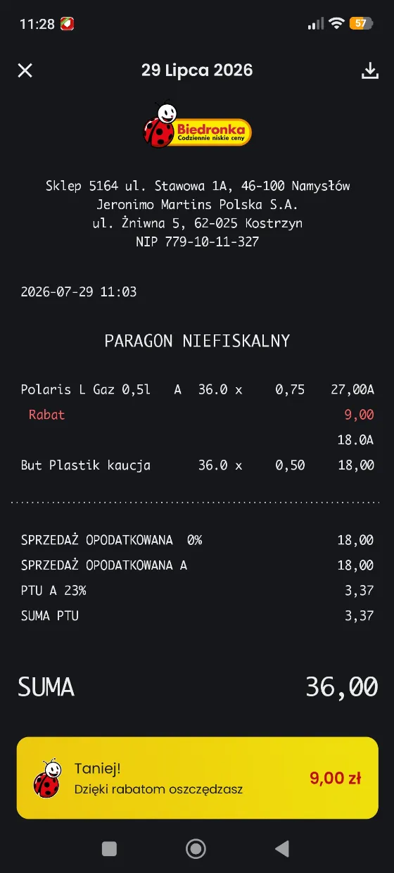 Поверніть 50 гр на ваучер за воду Polaris у Biedronka