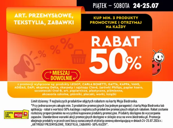 Save 50% on Every Item When You Buy 3 at Biedronka