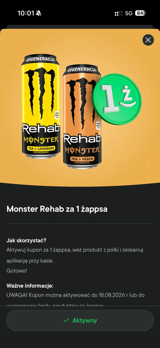 Специальная цена на Monster REHAB в Żabka