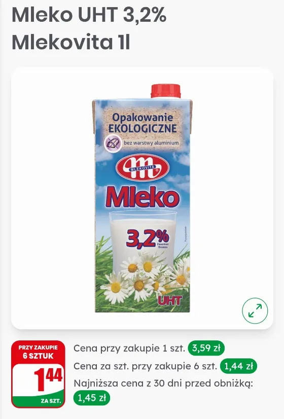 Mlekovita UHT Milk at Just 1.44 zł Each When You Buy 6 at Dino
