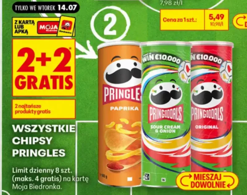 Все чипсы Pringles 2+2 бесплатно при покупке 4 в Biedronka