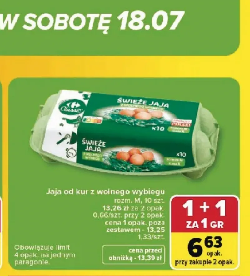 Яйца от кур с свободным выгулом 10 шт. 1+1 бесплатно в Carrefour