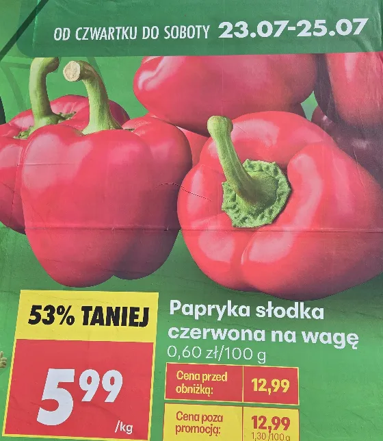 Красный перец по цене 5,99 zł за кг в Biedronka
