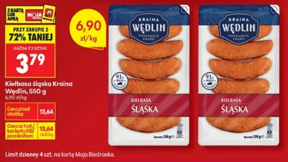 Save on Silesian Sausage: 3.79 zł Each at Biedronka