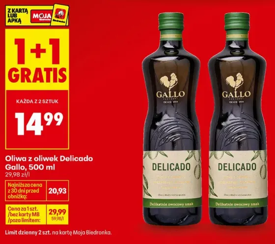 Оливкова олія Delicado Gallo, 500 мл 1+1 безкоштовно в Biedronka