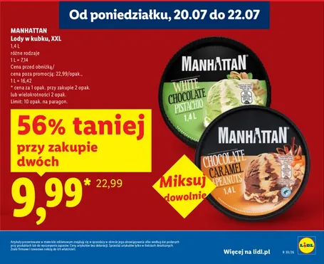 Get Manhattan Ice Cream 1.4L for 9.99 zł Each at Lidl