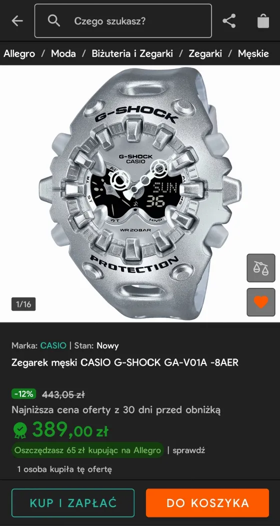CASIO G-SHOCK GA-V01A-8AER за 389 zł в Allegro