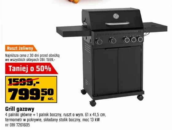 Гриль газовий 4+1 знижка 50% у OBI — 799,50 zł