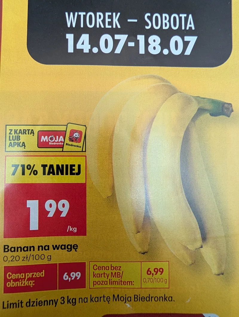 Fresh Bananas at 72% Off — Only 1.99 zł at Biedronka