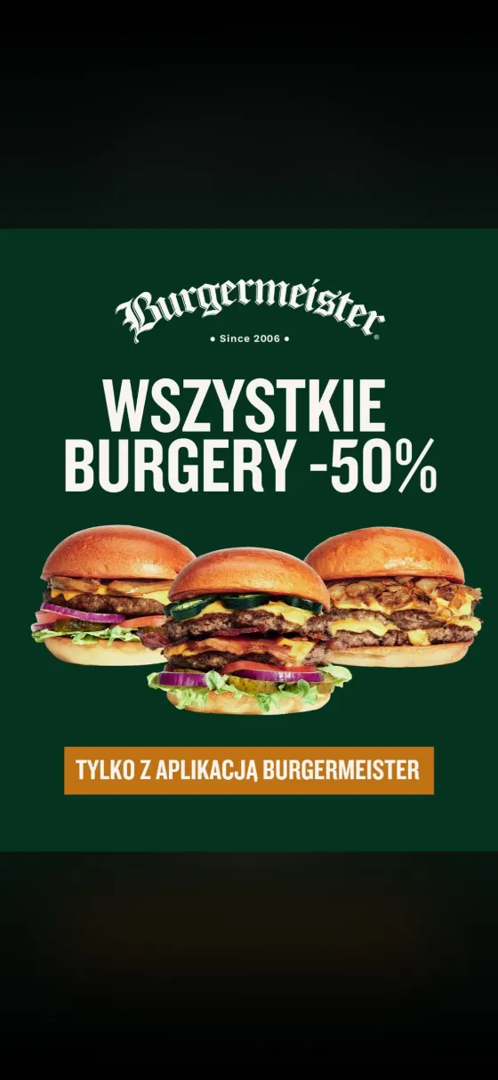 Скидка 50% в Burgermeister при заказе через приложение