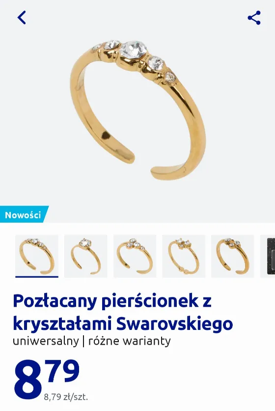 Позолоченное кольцо с кристаллами Swarovski за 8,79 zł в Action