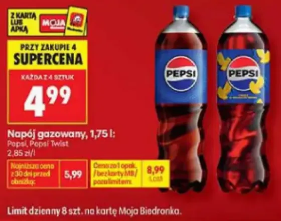Pepsi или Pepsi Twist 1,75 Л по 4,99 зл за штуку в Biedronka