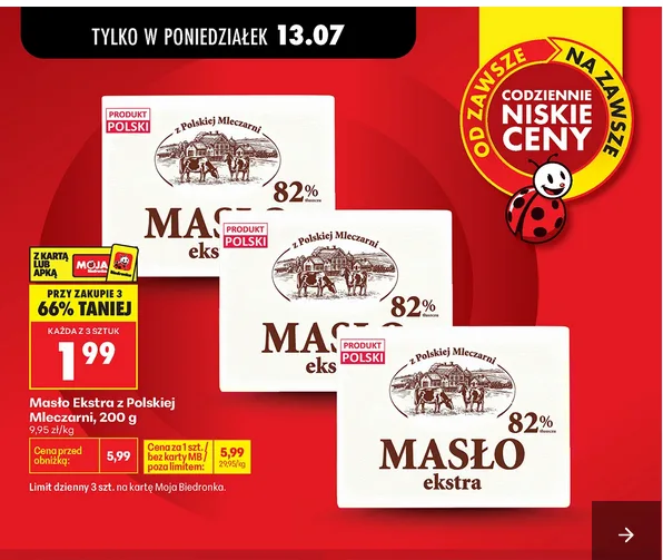 Buy 3 Polish Dairy Butter 200 g for Just 1.99 zł Each at Biedronka