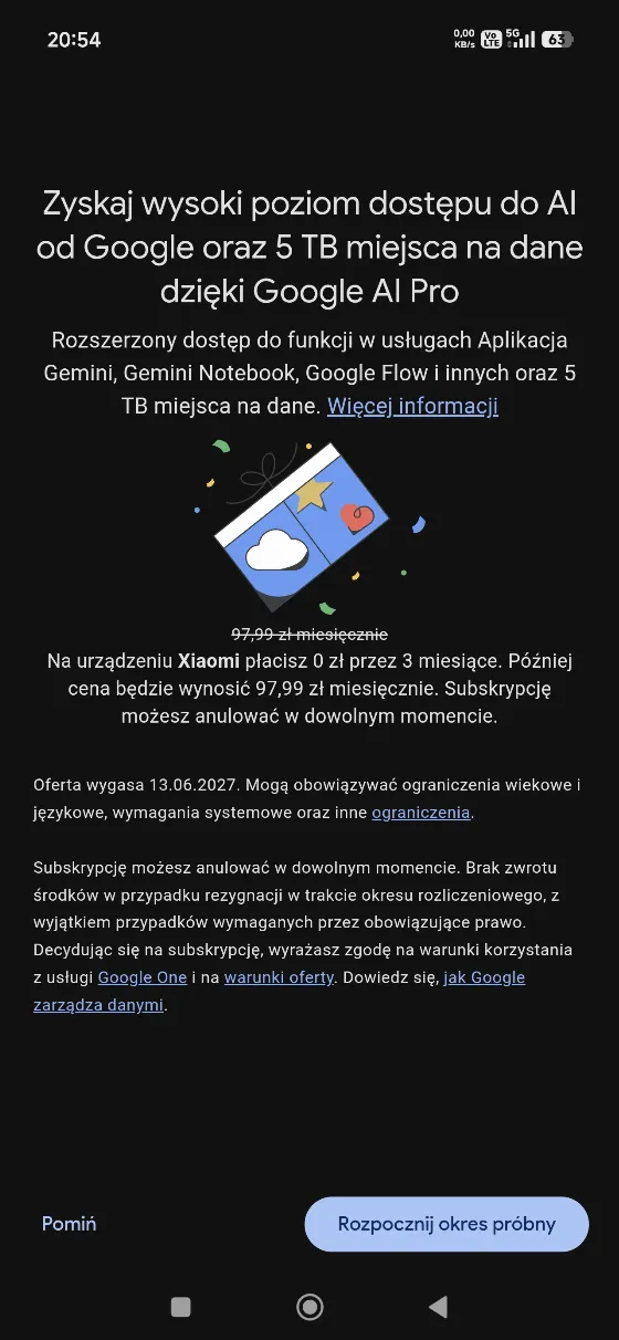 Google AI Pro + 5 ТБ хмари в Google One на 3 місяці безкоштовно для власників Xiaomi