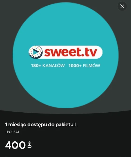 SWEET.TV Package 'L' + Polsat for 400 Żapps in Żabka App