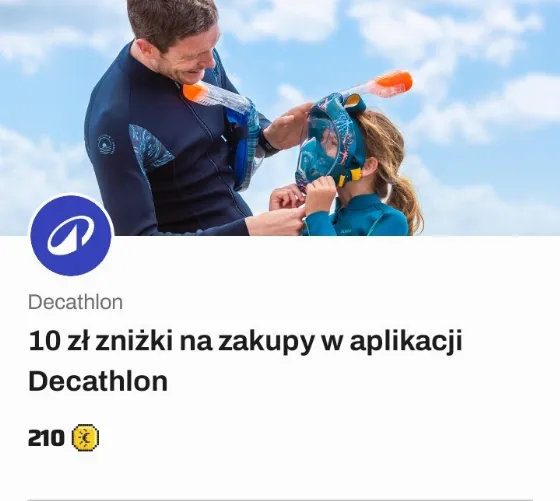 Знижка 10 зл на покупки у додатку Decathlon за 210 inCoinів