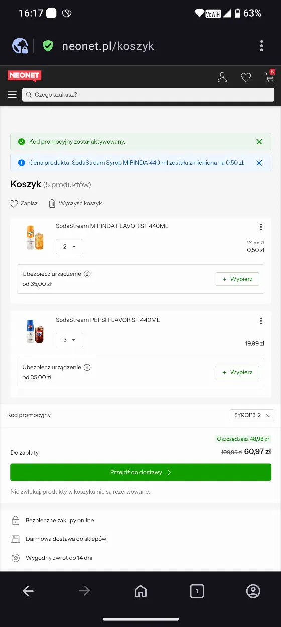 5x Сироп Sodastream Pepsi Miranda и другие (3 плюс 2 за 1 zł) в Neonet