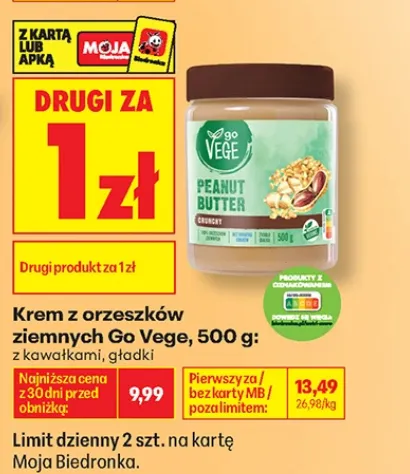 Peanut Butter Go Vege 500 g - Buy 2 for 7.25 zł Each at Biedronka