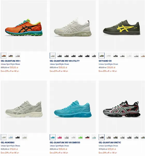 Promotion: Extra -20% on discounted asics shoes on the official website / collective bargain: Quantum, Nunobikim, Kinetic, Sekiran, JOG: discount in the cart at the ASICS Outlet store