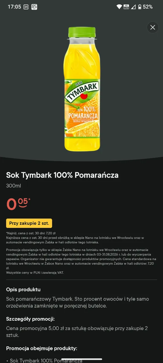 Сок Hortex апельсиновый 300 мл всего за 0,05 zł в Żabka