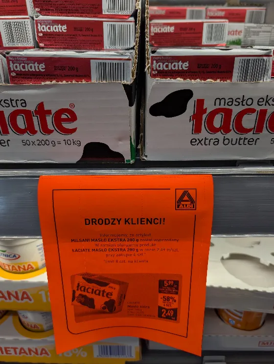 Масло Łaciate Extra 83% по 2,49 zł в ALDI