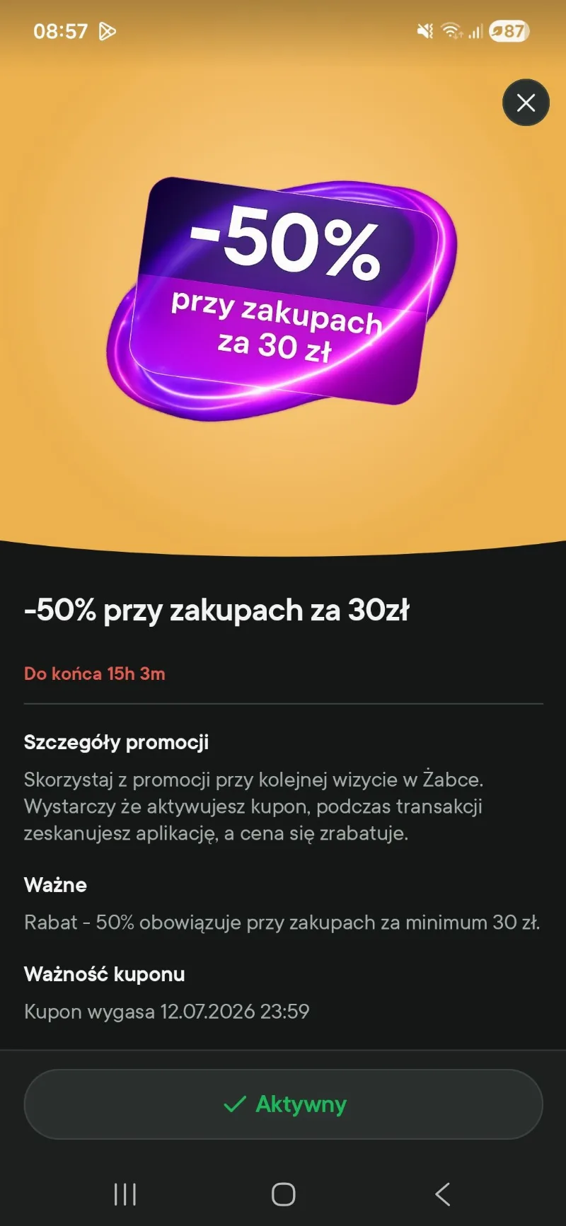 50% знижки на покупки від 30 zł у Żabka