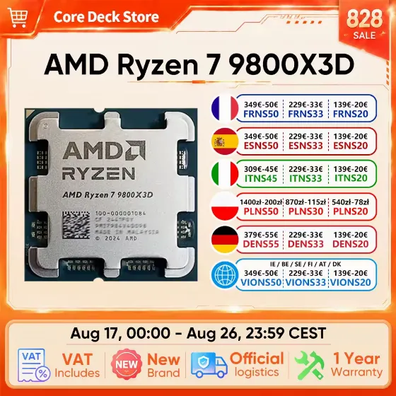 Процессор AMD Ryzen 7 9800X3D за 322.36€ на AliExpress