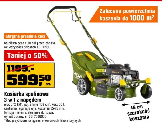 Знижка 50% на газонокосарку Horx 139 cc в OBI — лише 599,50 zł