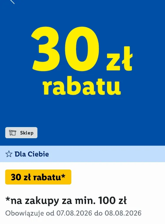 Знижка 30 zł при покупці на 100 zł у Lidl для вибраних акаунтів