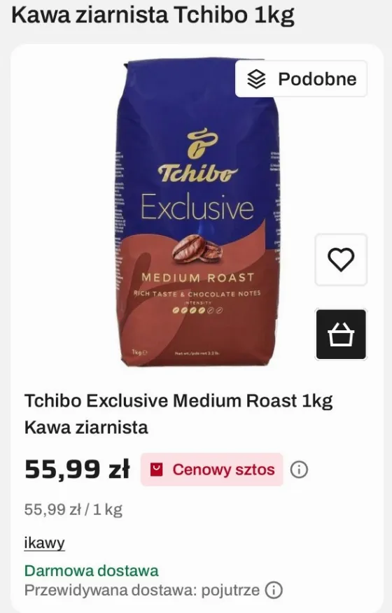 Торговля кофе Tchibo Exclusive Medium Roast 1кг за 40,99 зл в InPost