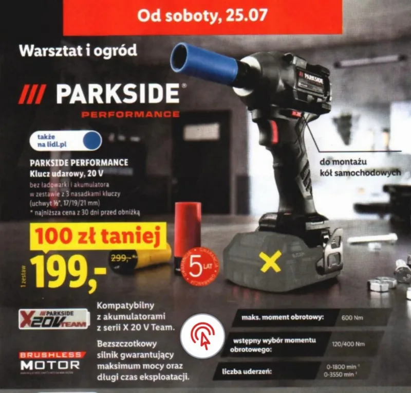 Скидка 33% на ударный ключ PARKSIDE Performance 600nm в Lidl — 199 zł