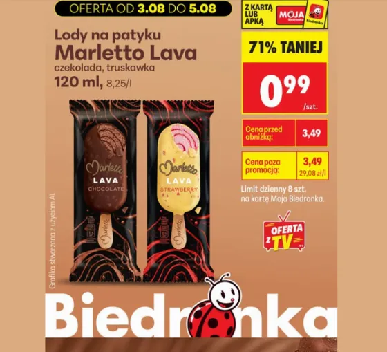 Мороженое на палочке Marletto Lava за 0,99 zł в Biedronka