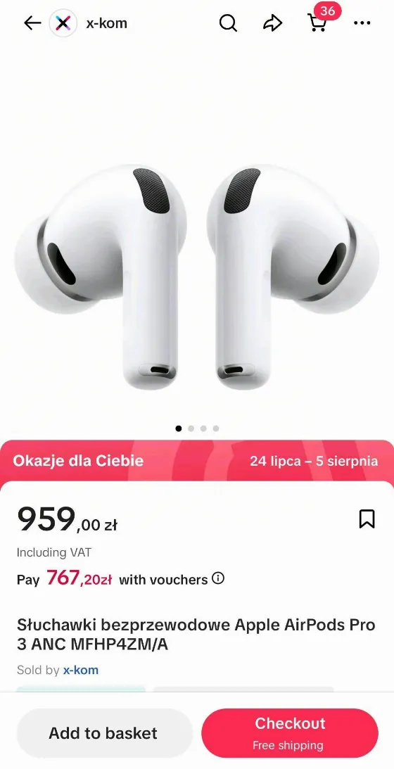 Airpods Pro 3 теперь за 767,20 zł — Скидка 30%