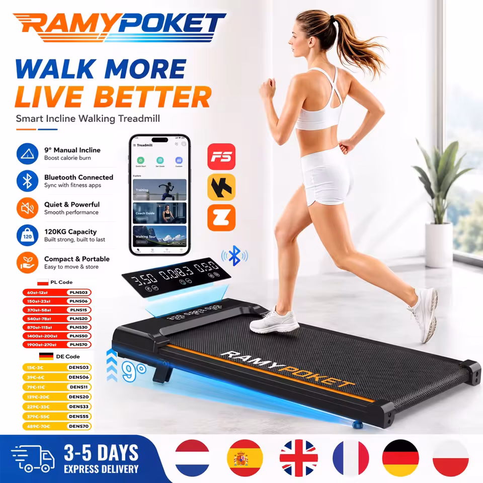 RAMYPOKET бігова доріжка з нахилом 9% за 58,32€ в AliExpress