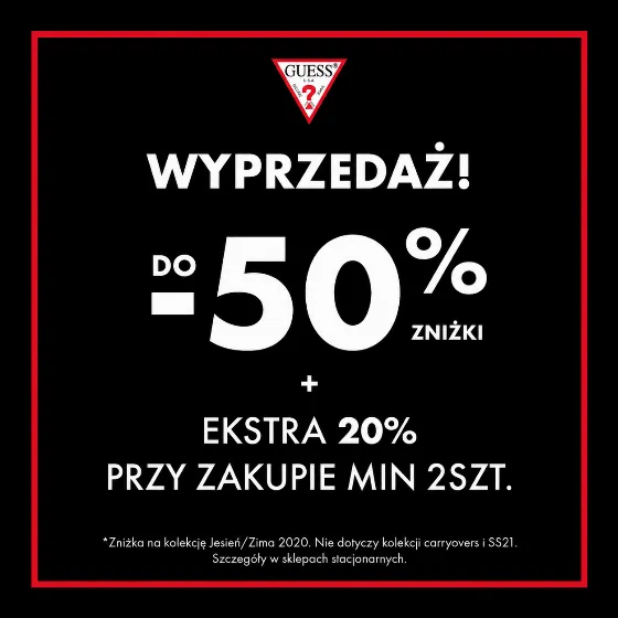 Распродажа GUESS до -50% + дополнительная скидка 20% на 2 товара — wyprzedaż