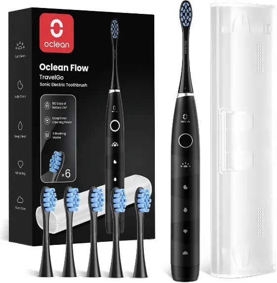 Offer: Oclean Flow TravelGo – Black sonic electric toothbrush + travel case + 6 heads at Amazon.pl